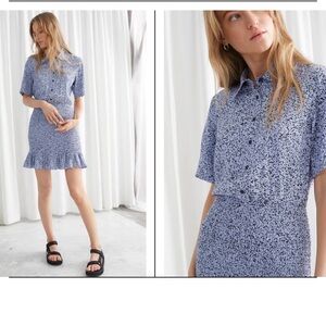 & Other Stories Blue Patterned Smocked Dress